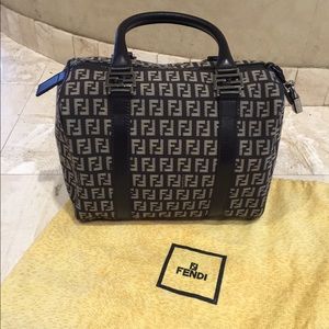 Fendi Zucchino Canvas Bauletto Boston Bag LIKE NEW CONDITION
